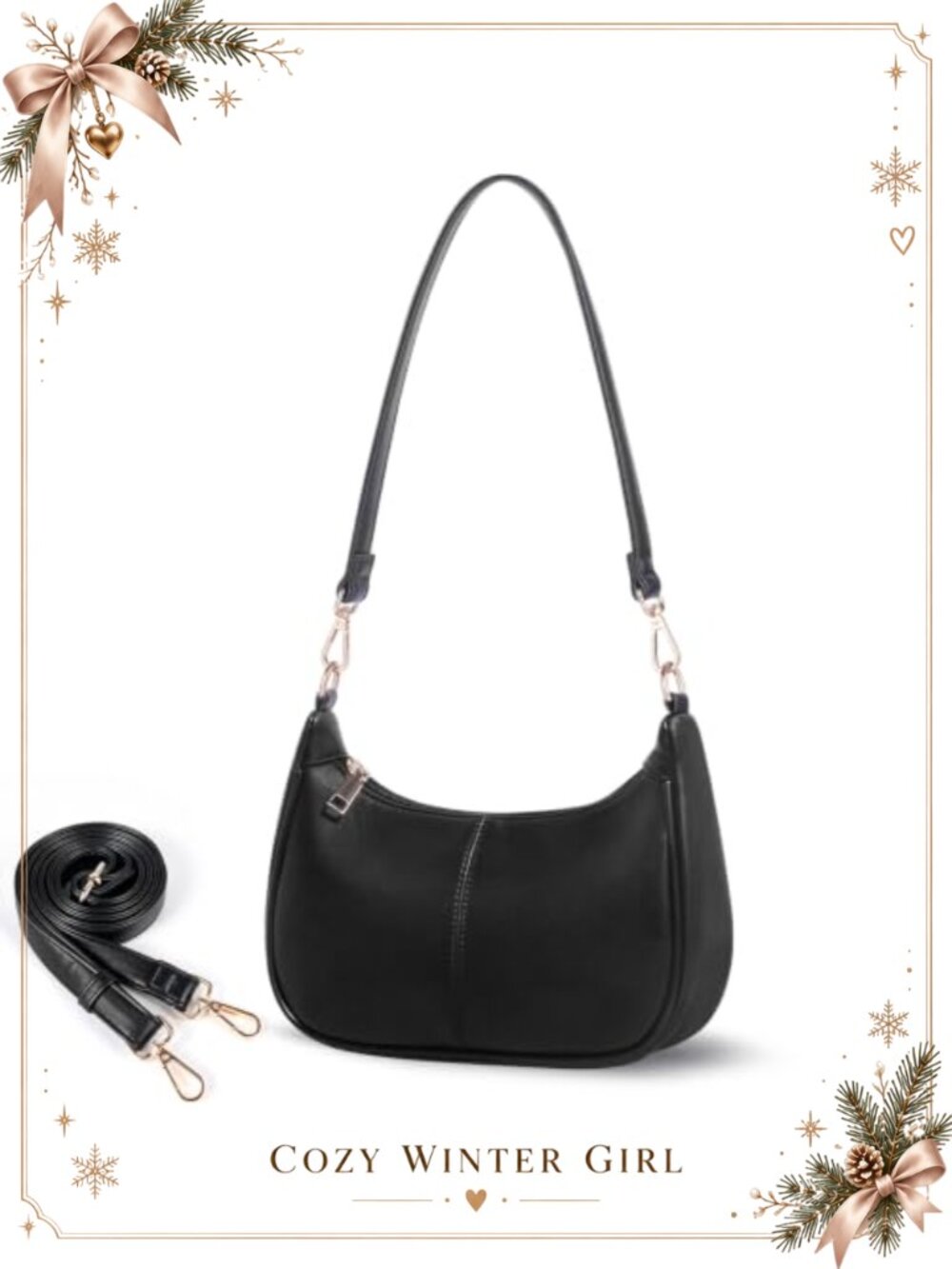 Small PU Leather Hobo Crossbody Shoulder Bag with 2 Straps